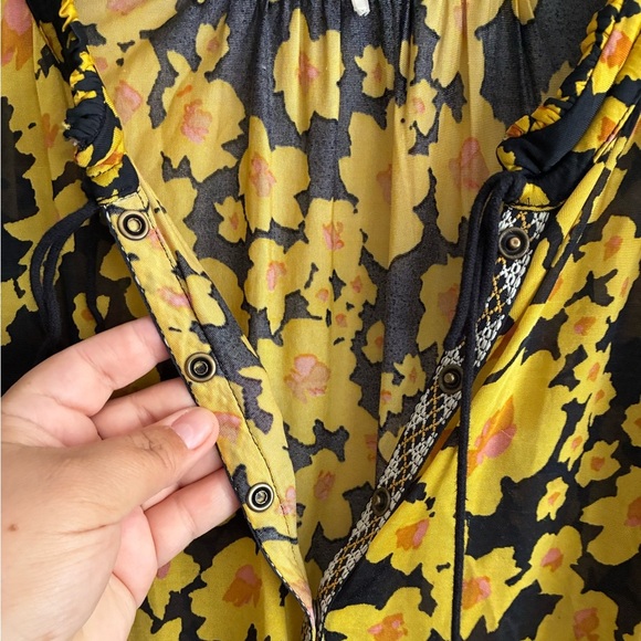 Free People Yellow and Black Tiered Sundress with Bishop Sleeves M - Picture 13 of 16